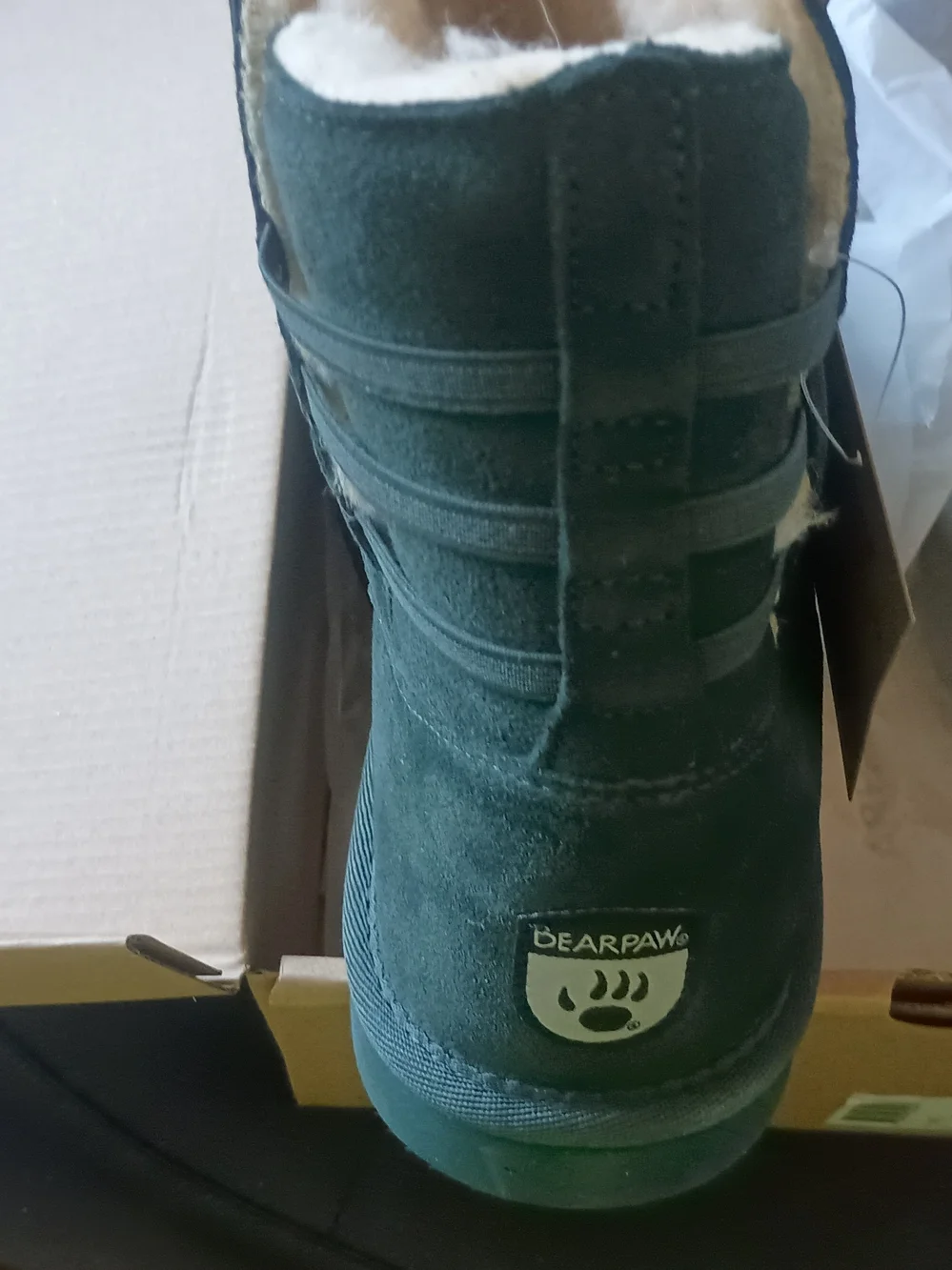 Bearpaw Suede Shearling Lined Short Boots in Dark Green